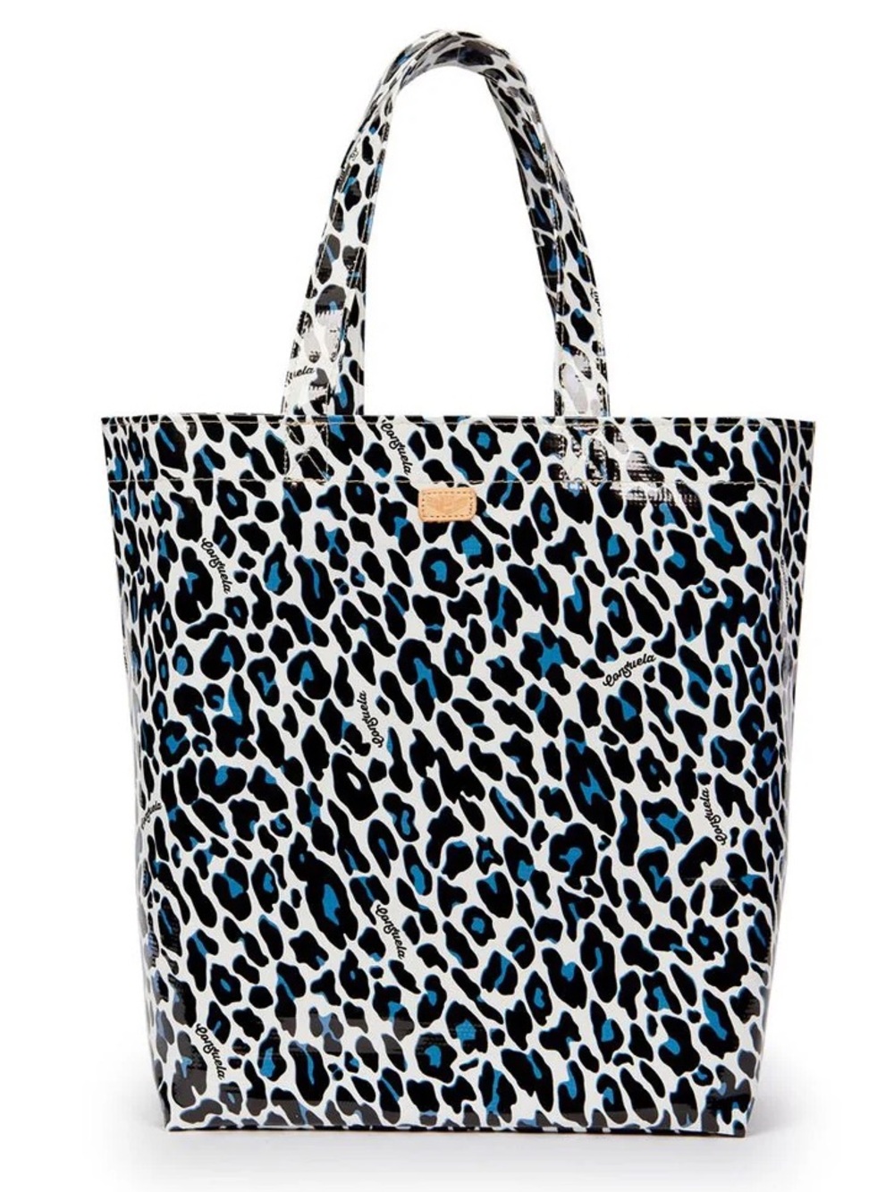 Consuela Blue, Black and White Large Leopard Print Tote